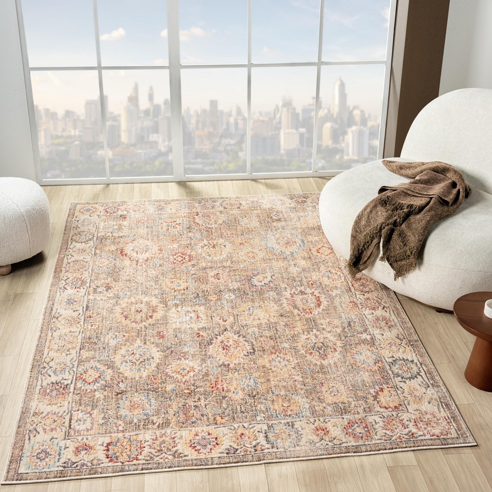 Alia 513AE Traditional Border Rugs in Beige Light Blue